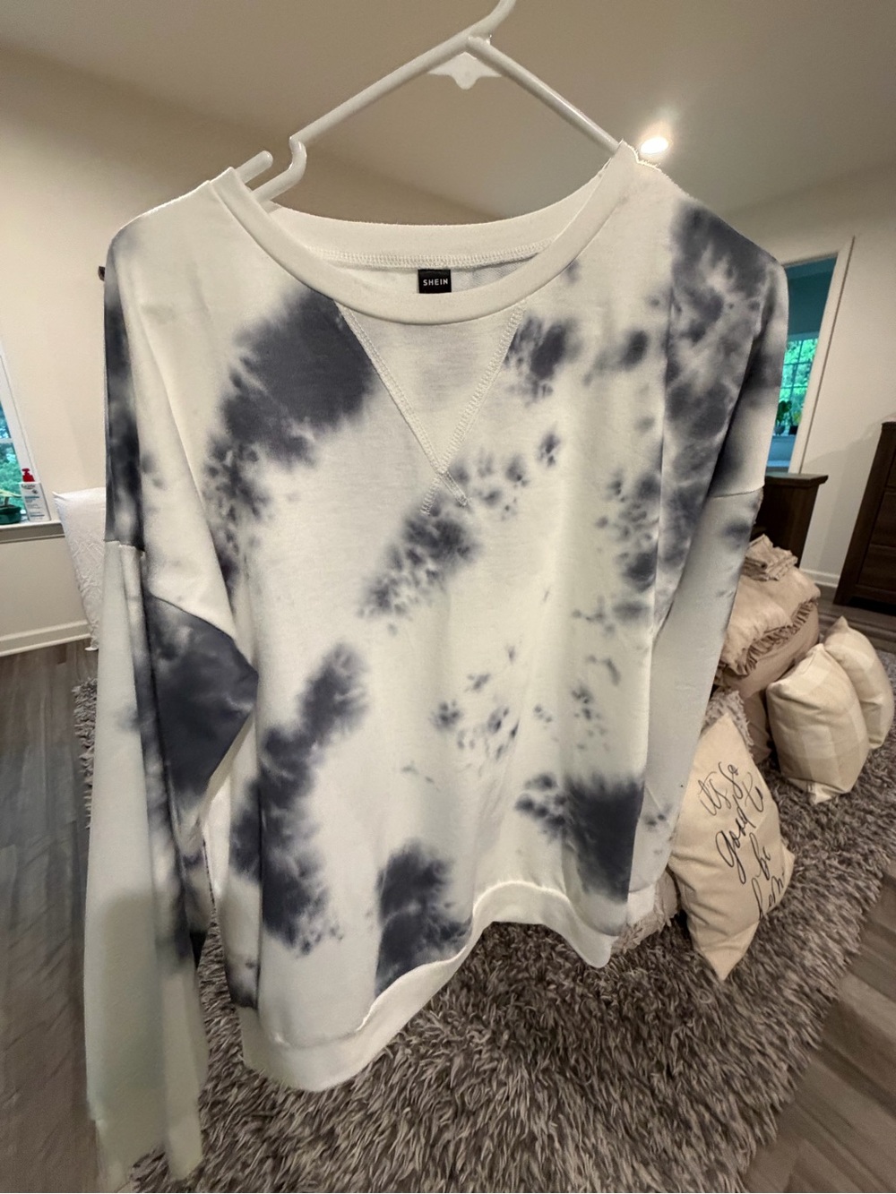 SHEIN White & Charcoal Tie-Dye Crewneck Sweatshirt